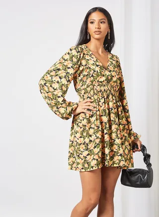 Floral Print Mini Dress Orange 