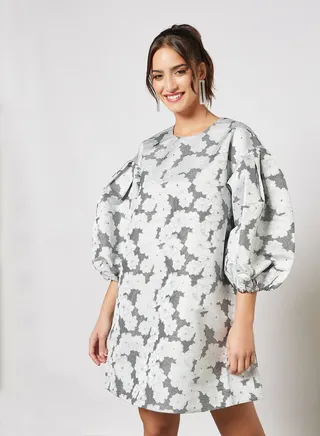 Floral Oversized Mini Dress Grey 