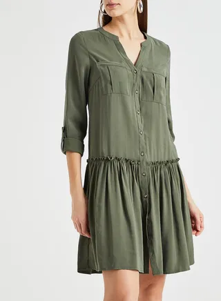 Gather Detailed Dress Slate Green 