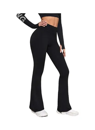 High Waist Sportswear Leggings Pants Wide Leg Black 
