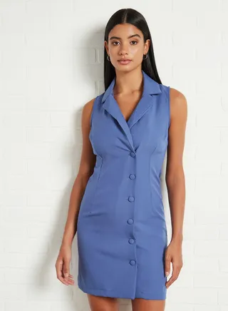 Buttoned Blazer Dress Indigo 