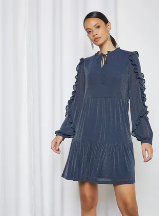 Shimmy Ruffle Detailed Dress Night Sky 