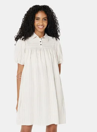 Solid Puffed Dress White 