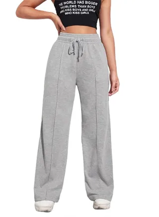 Sport Sweatpants Wide Leg With Line – High Waist - Side Pockets 