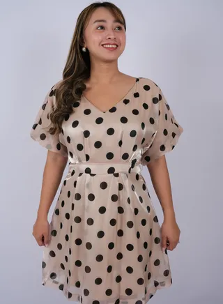 Women’s Polka Dot Printed Essential Dress in Champagne 