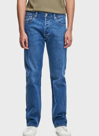 Mid Wash Straight Fit Jeans 