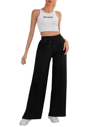 Sport Sweatpants Wide Leg With Line – High Waist - Side Pockets 