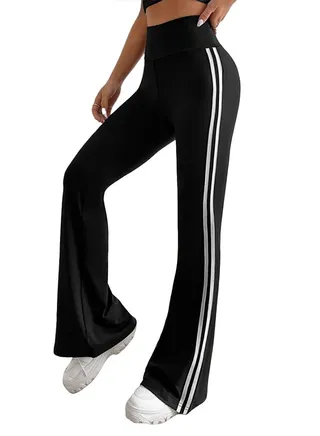 Sport Leggings Pants – Flared Leg – Side Stripe 