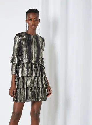 Metallic Toned Layered Dress Gold 