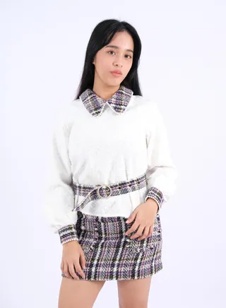 Women’s Tweed Belted Plaid Mini Dress in Spring Tweed 