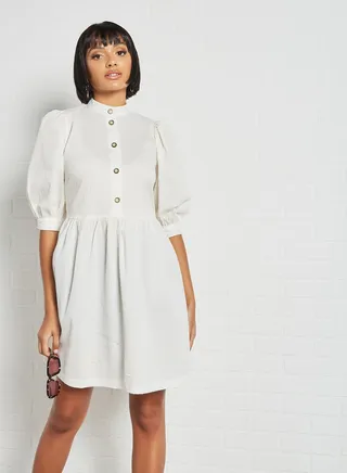 Puff Sleeve Mini Dress Ivory 