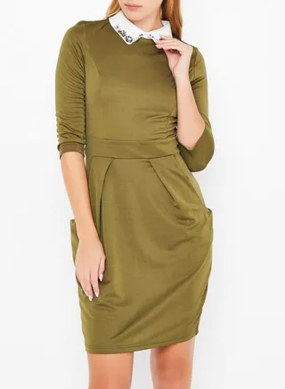 Embellished Collar Dress Olive 