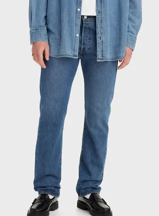 Mid Wash Straight Fit Jeans 