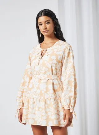 Floral Print Mini Dress Light Orange 