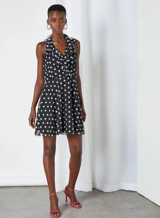 Polka Dot Print Dress Black 