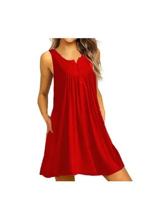 Solid Pattern Beach Wear Mini Dress Red 