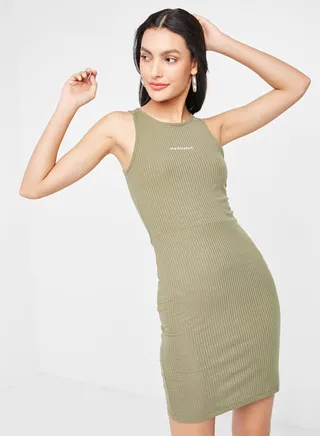 Ribbed Bodycon Dress Khaki 