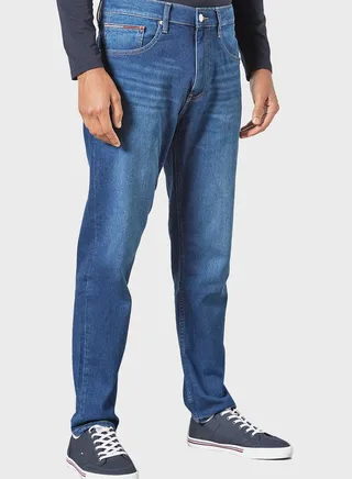 Mid Wash Tapered Fit Jeans
