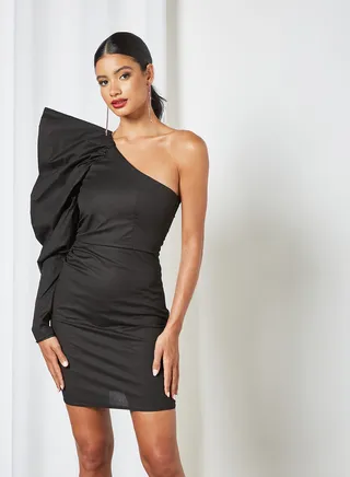 Asymmetric Neckline Dress Black 