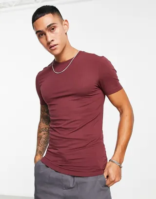 ASOS Design muscle fit T-shirt in burgundy