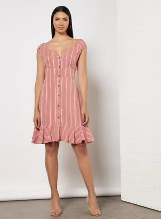 Striped Button Up Dress Rust Stripe 
