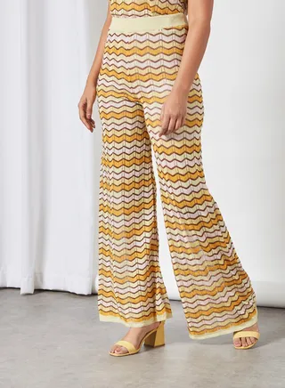 Openwork Detail Knit Pants Yellow/Orange