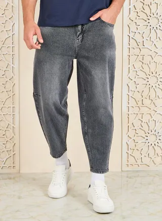 Mid Wash Balloon Fit Knee Dart Jeans 