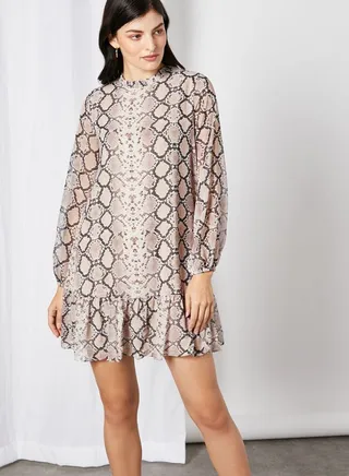 Snake Print Mini Dress Beige/Black 