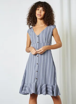 Striped Button Up Dress Blue Stripe 