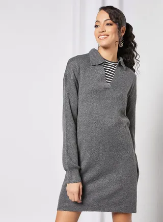 Polo Knit Dress Grey 