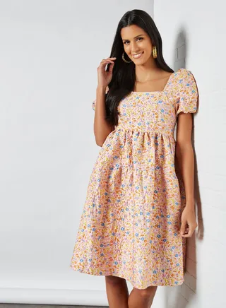 Floral Mini Dress Peach Melba 