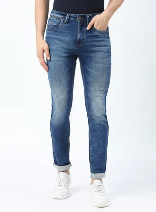 Mid Rise Faded Jeans with Button Closure