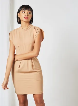 Cap Sleeve Kimono Dress Brown 
