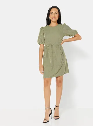 Gingham Print Mini Dress Green 