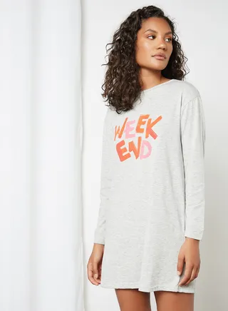 Week End Graphic Print Dress Gray 