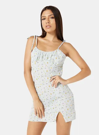 Floral Mini Dress Light Green 