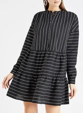 High Neck Mini Dress Black/White 