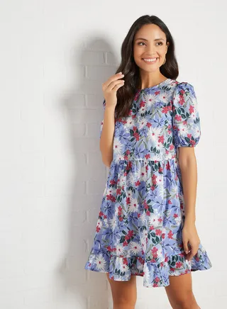 Floral Print Puff Sleeve Dress Lila 