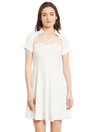 Short Sleeve Casual Dress Off white 