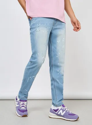Splatter Painted Slim Fit Knit Jeans