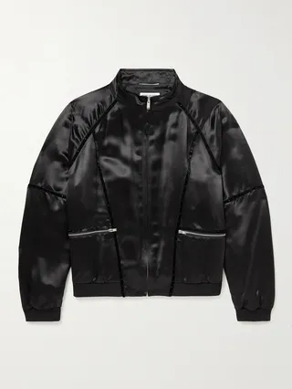 Teddy Embellished Velvet-Trimmed Satin Bomber Jacket