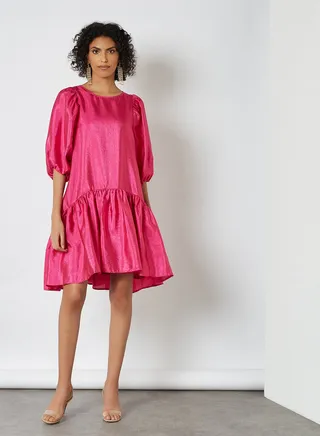 Puff Sleeve Oversized Dress Very Berry 