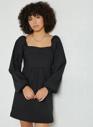 Puff Sleeve Mini Dress Black 