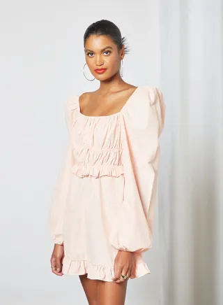 Puff Sleeve Mini Dress Pink 