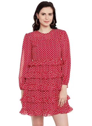 Printed Skater Dress Red 