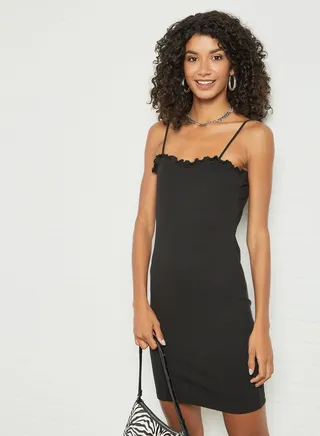 Frill Detail Mini Dress Black 