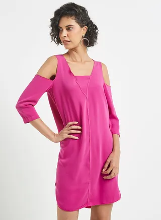 Cold Shoulder Mini Dress Dark Pink 