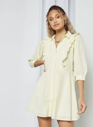 Ruffle Detailed Mini Dress Yellow 