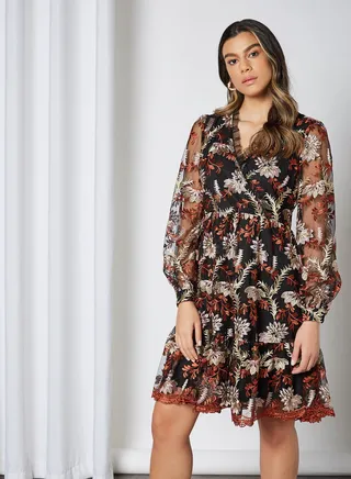 Embroidered Mini Dress Black Embroidery 