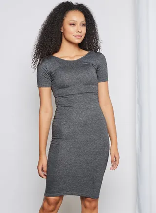 Basic Scoop Neck Dress Grey 